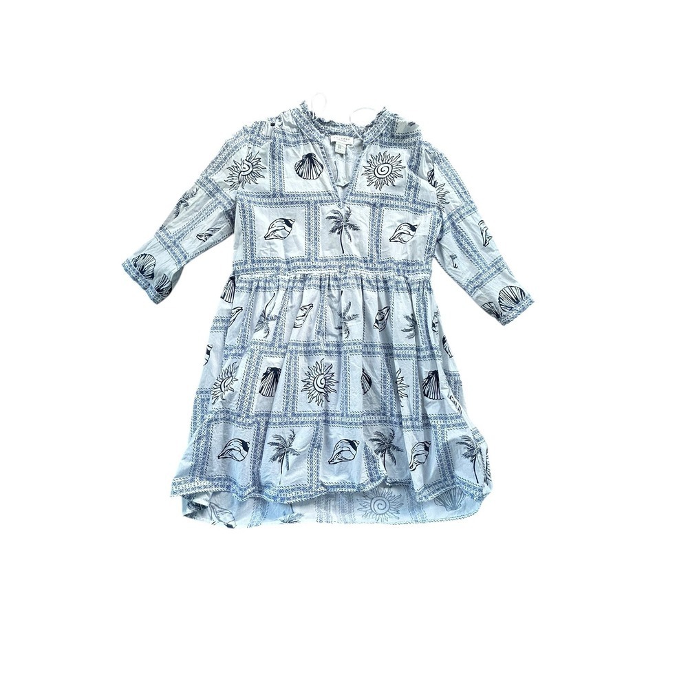 Calypso St Barth Beach Dress Tunic Sun Shell Palm Print Tiered‎ V Neck XL - Picture 2 of 8
